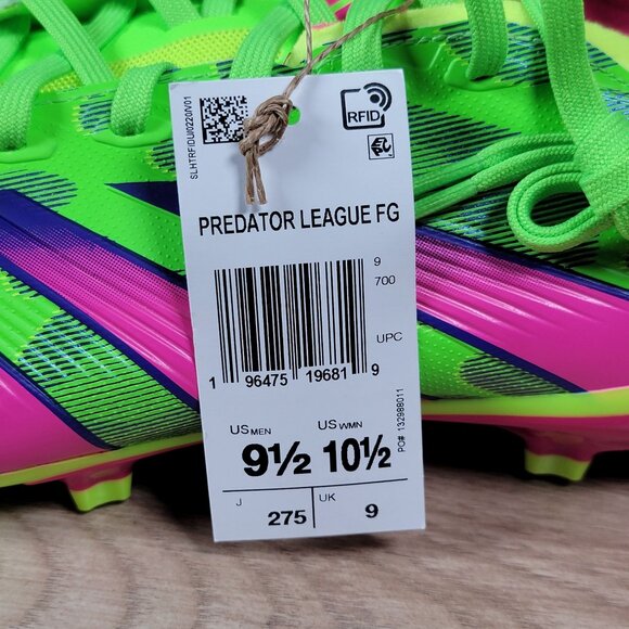 adidas Predator League FG Gen Pre Soccer Cleats Size 9.5 Mens Green Pink ID0701 - Picture 6 of 9